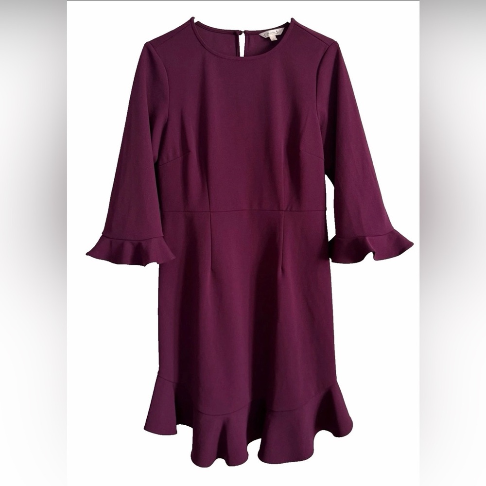 Nanette Lepore Plum Ruffle Bell Sleeve Flounce Hem Shift Dress Womens Size 6